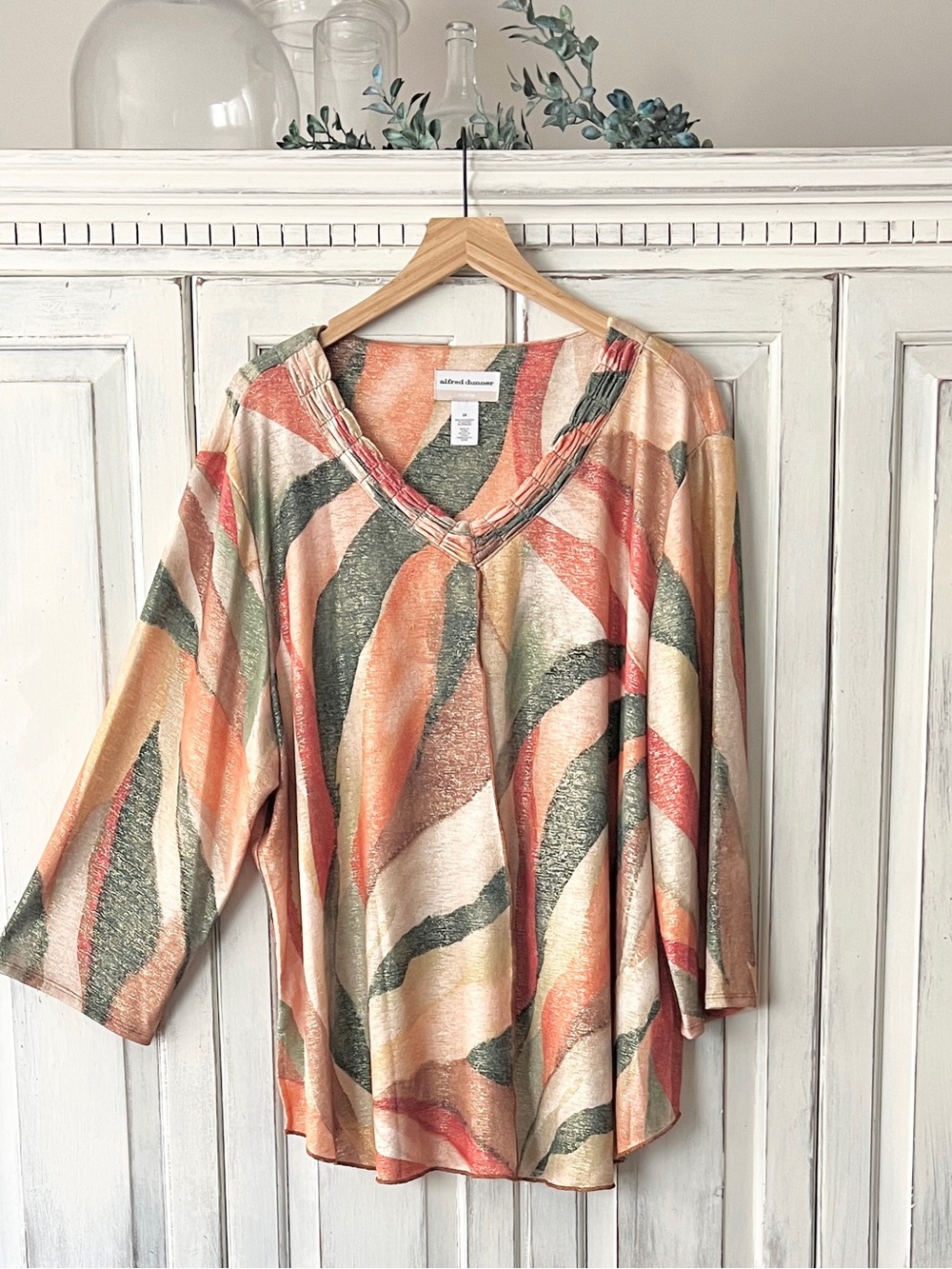 NWT ALFRED DUNNER Stain Glass-Inspired 3/4 Sleeve V-Neck Tunic Blouse 2X